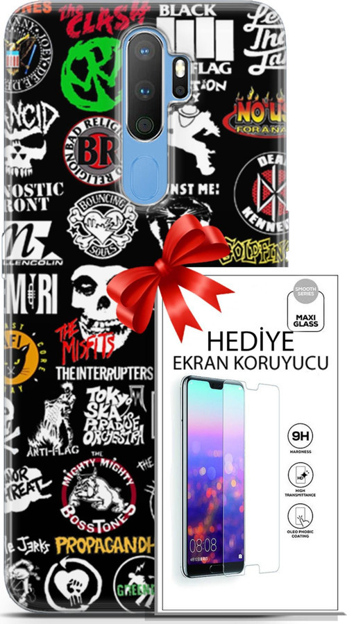 Oppo A9 2020 Kılıf Orijinal Seri Punky 29 Armalar Leke Tutmaz Kapak + Ekran Koruyucu