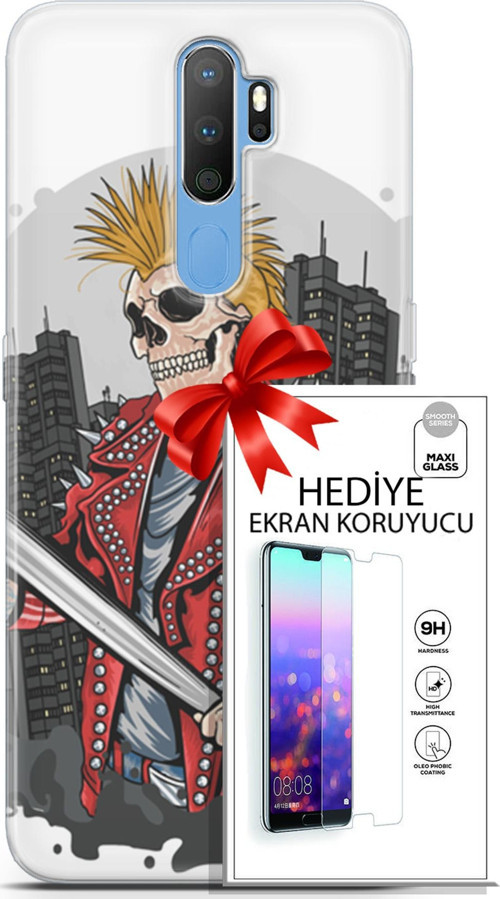 Oppo A9 2020 Kılıf Orijinal Seri Punky 08 Punk Serseri Baskılı Kılıf + Ekran Koruyucu