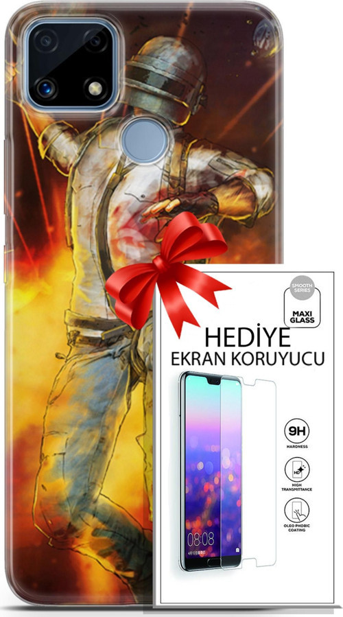 Realme C25 Kılıf Orijinal Seri Pubg 06 Tavalı Karakter Koruyucu Kapak Ekran Koruyucu