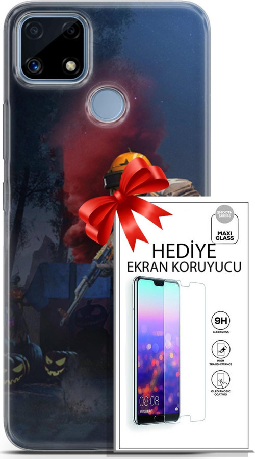 Realme C25 Kılıf Orijinal Seri Pubg 25 Çatışma Soyulmayan Kılıf + Ekran Koruyucu Full Korumaketi