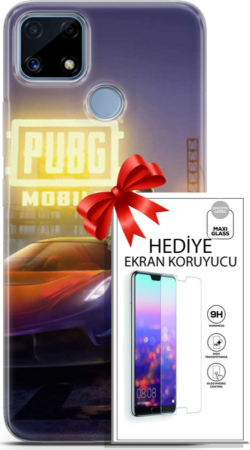 Realme C25 Kılıf Orijinal Seri Pubg 17 Arabalı Yumuşak Kılıf + Ekran Koruyucu
