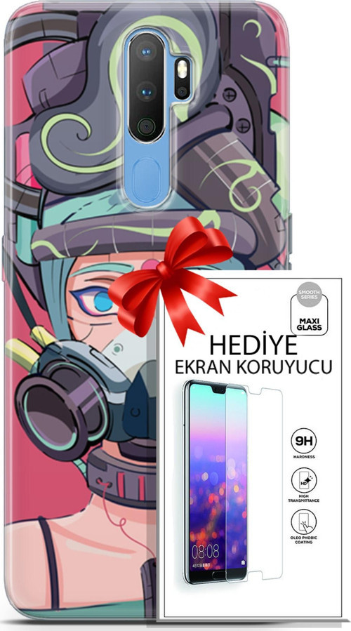 Oppo A9 2020 Kılıf Orijinal Seri Cyberpunk 06 Gaz Maskesi Koruyucu Kapak Ekran Koruyucu