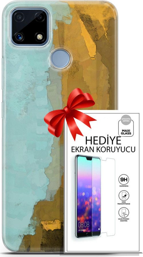 Realme C25 Kılıf Orijinal Seri Nature 25 Su Yeşili Soyulmayan Kılıf + Ekran Koruyucu Full Korumak