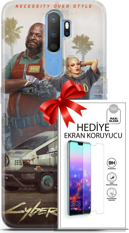 Oppo A9 2020 Kılıf Orijinal Seri Cyberpunk 21 2077 Darbe Önleyici Kapak + Ön Ekran Koruyucu