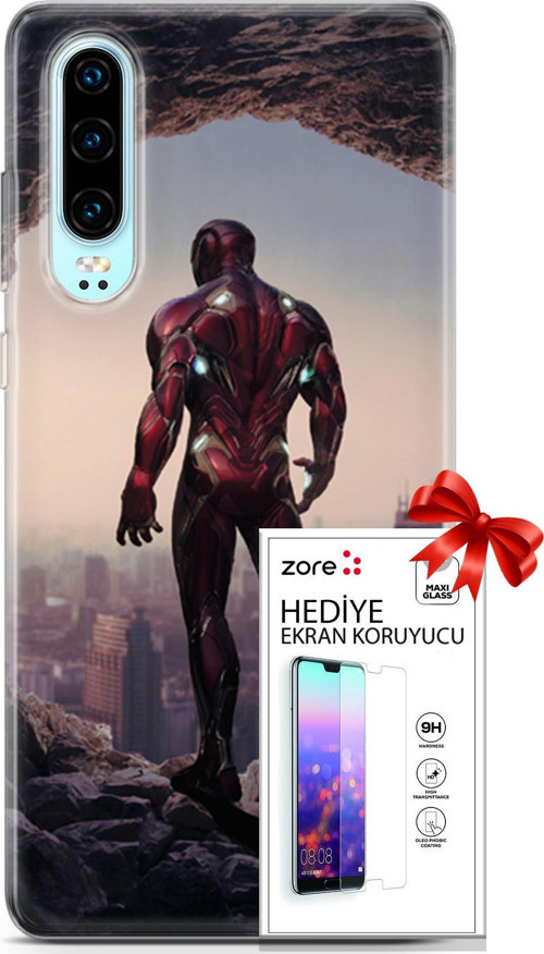 Huawei P30 Kılıf Orijinal Seri Supers 02 Iron Man Kapak Ve Ekran Koruyucu