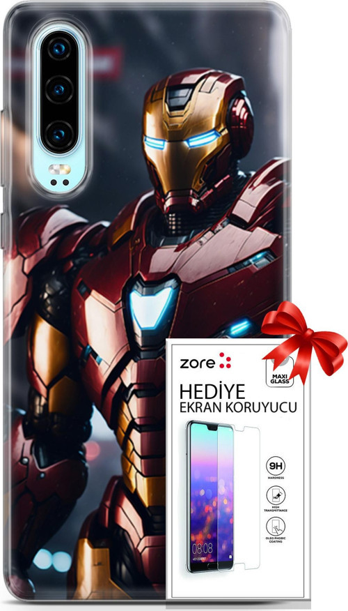Huawei P30 Kılıf Orijinal Seri Supers 23 Iron Man Telefon Kabı Ve Ekran Koruyucu