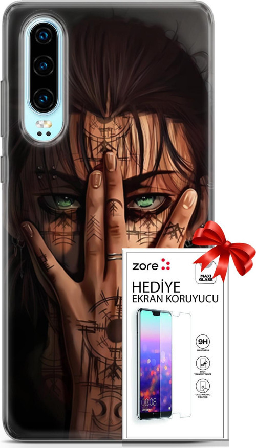 Huawei P30 Kılıf Orijinal Seri Supers 22 Eren Yeager Kap + Ekran Koruyucu