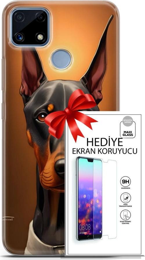 Realme C25 Kılıf Orijinal Seri Dogs 03 Doberman Arka Kapak + Ekran Koruyucu