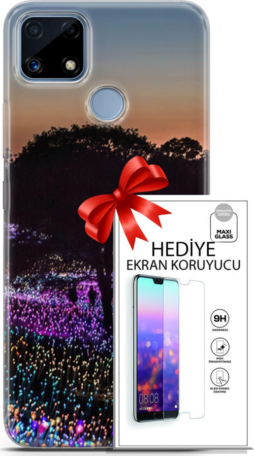 Realme C25 Kılıf Orijinal Seri Fantasy 11 Işıltılı Brookgreen 4K Baskılı Kılıf + Ekran Koruyucu Full