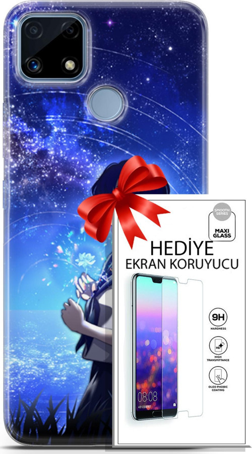 Realme C25 Kılıf Orijinal Seri Fantasy 01 Çiçekli Kız Telefon Kılıfı + Ekran Koruyucu