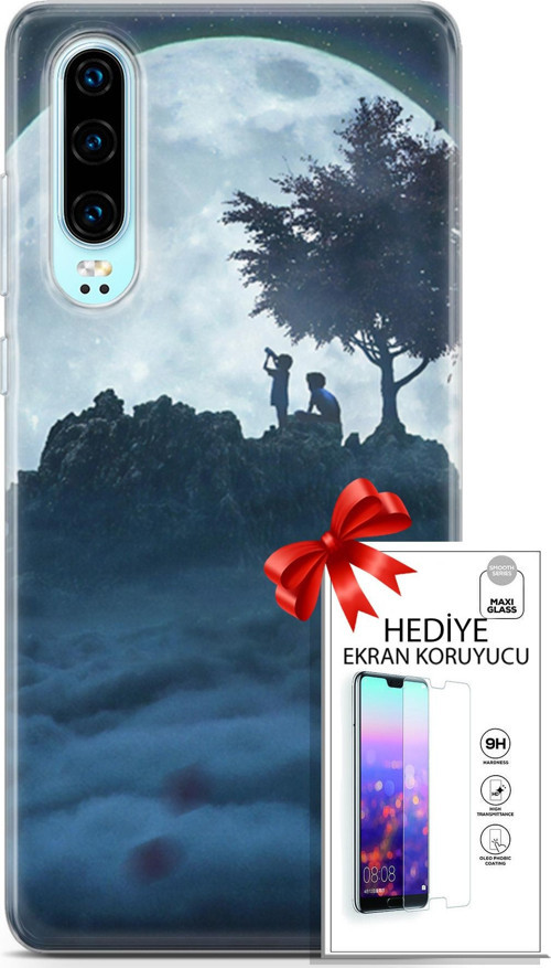 Huawei P30 Kılıf Orijinal Seri Algorand 21 Ayışığında Darbe Önleyici Kapak + Ön Ekran Koruyucu