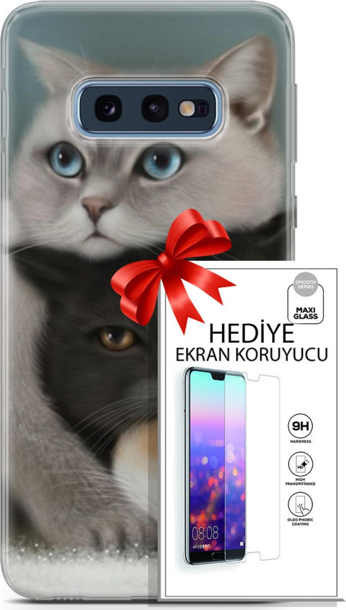 Samsung Galaxy S10E Kılıf Orijinal Seri Scotish-British 13 Beyaz Gri Kahve Kediler Case Kapak Ekran Koruyucu