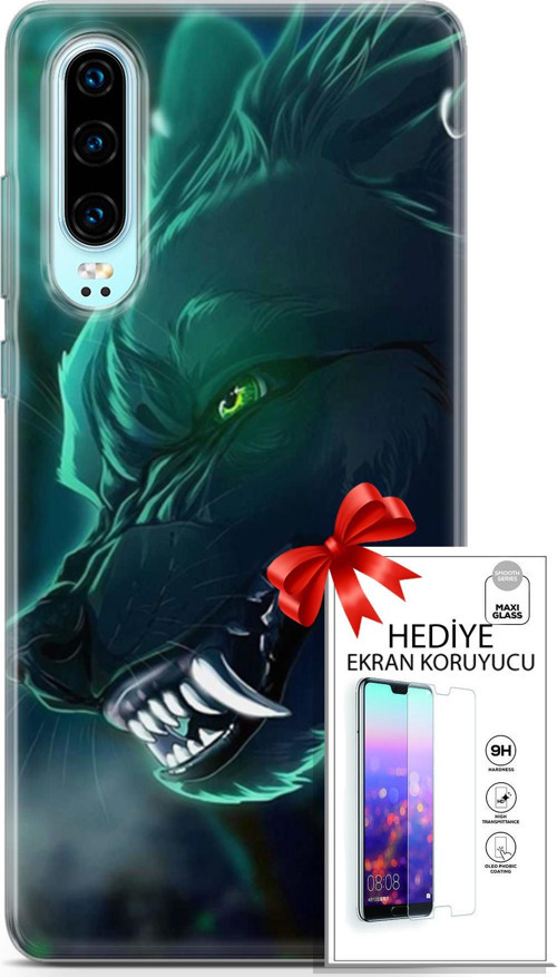 Huawei P30 Kılıf Orijinal Seri Cardano 17 Vahşi Kurt Yumuşak Kılıf + Ekran Koruyucu