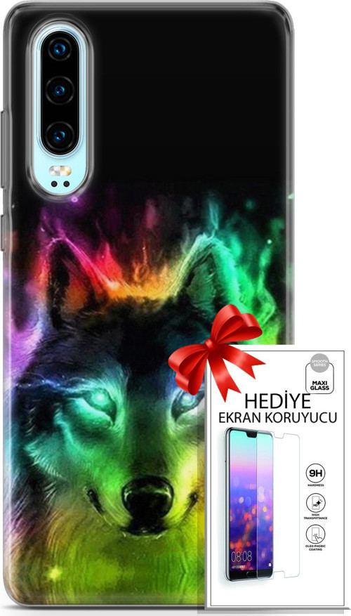 Huawei P30 Kılıf Orijinal Seri Cardano 15 Kurt Neon Kalın Silikon + Ekran Koruyucu