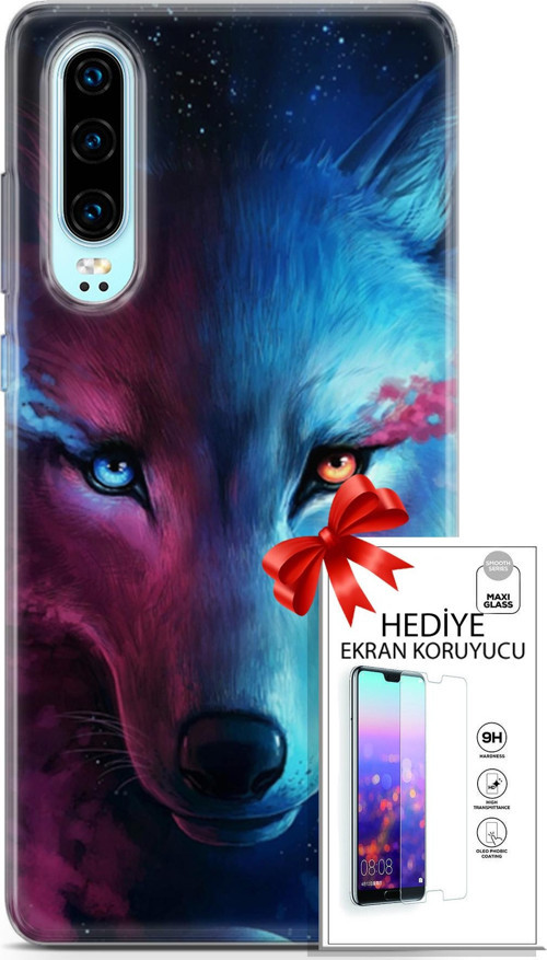 Huawei P30 Kılıf Orijinal Seri Cardano 18 Mavi Turuncu Göz Parlak Kılıf + Ekran Koruyucu Full Koruma