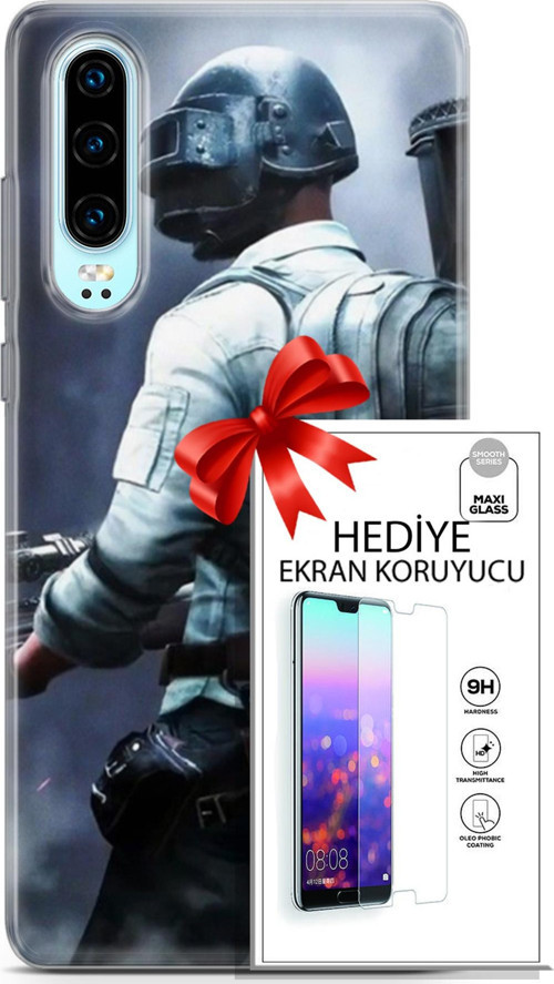 Huawei P30 Kılıf Orijinal Seri Pubg 11 Sırt Çantalı 4K Baskılı Kılıf + Ekran Koruyucu Full Koruma