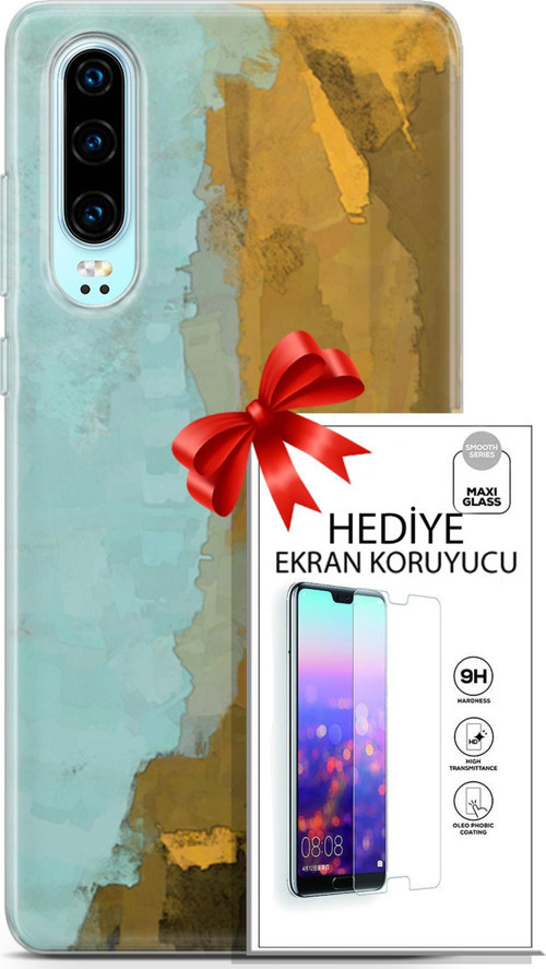 Huawei P30 Kılıf Orijinal Seri Nature 25 Su Yeşili Soyulmayan Kılıf + Ekran Koruyucu Full Korumak