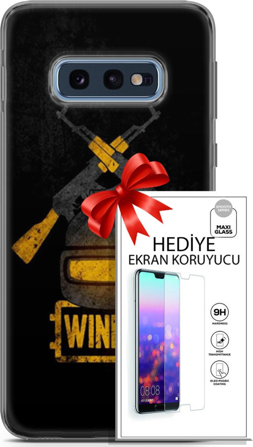 Samsung Galaxy S10E Kılıf Orijinal Seri Pubg 15 Winner Kalın Silikon + Ekran Koruyucu