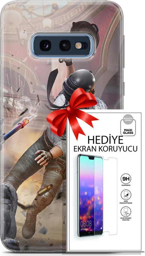 Samsung Galaxy S10E Kılıf Orijinal Seri Pubg 07 Kravatlı Karakter Desenli Kılıf + Ön Ekran Koruyucu