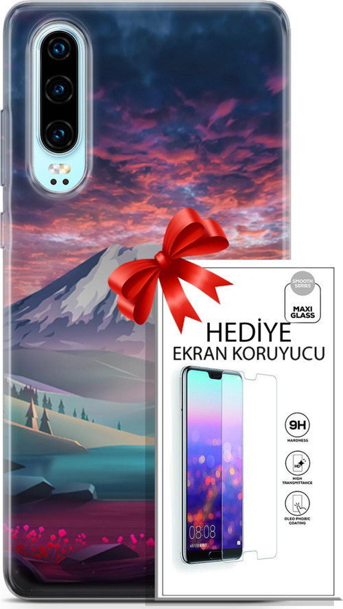 Huawei P30 Kılıf Orijinal Seri Fantasy 14 Karlı Dağ Cover Kılıf + Ön Ekran Koruyucu