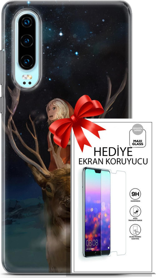 Huawei P30 Kılıf Orijinal Seri Fantasy 18 Geyik Kız Parlak Kılıf + Ekran Koruyucu Full Korumaketi