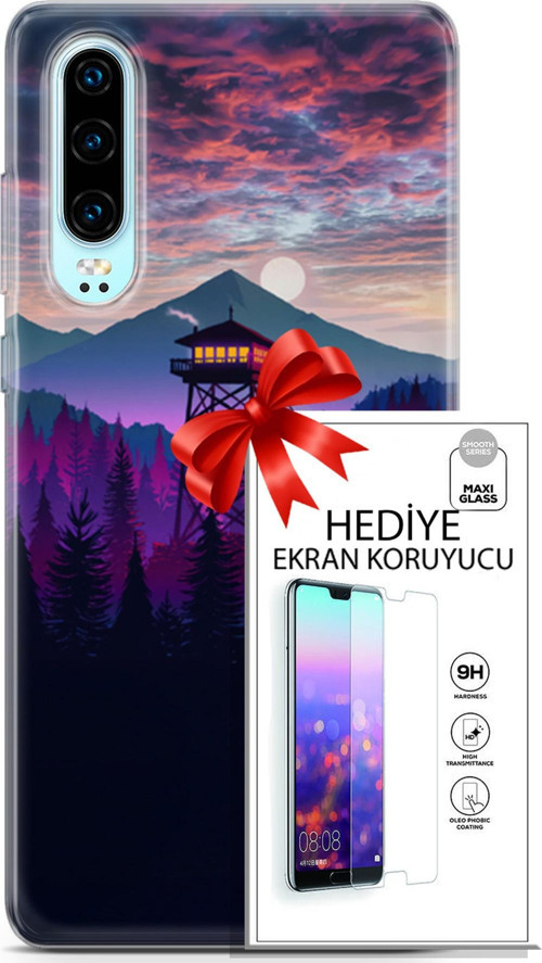 Huawei P30 Kılıf Orijinal Seri Fantasy 17 Orman Kule Yumuşak Kılıf + Ekran Koruyucu