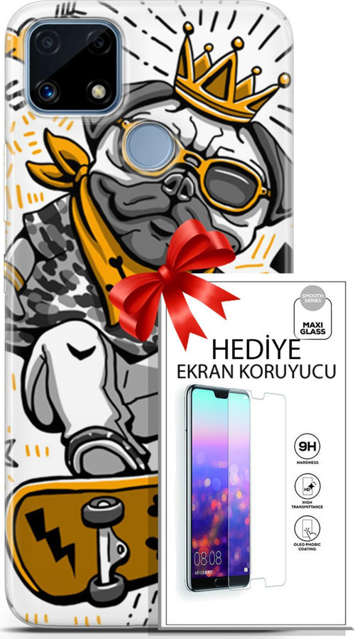 Realme C25 Kılıf Orijinal Seri Punky 09 Punk Pug Uv Kılıf Ve Ekran Koruyucu