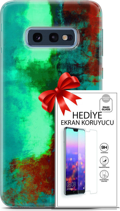 Samsung Galaxy S10E Kılıf Orijinal Seri Nature 20 Yeşil Kahve Renkli Kılıf Ekran Koruyucu