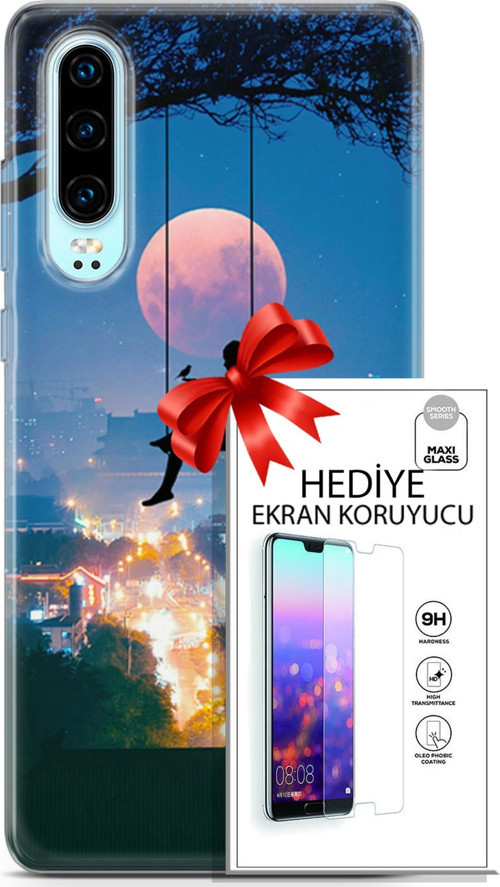 Huawei P30 Kılıf Orijinal Seri Fantasy 30 Ay Salıncak Kenarları Şeffaf Kapak Ve Ekran Koruyucu