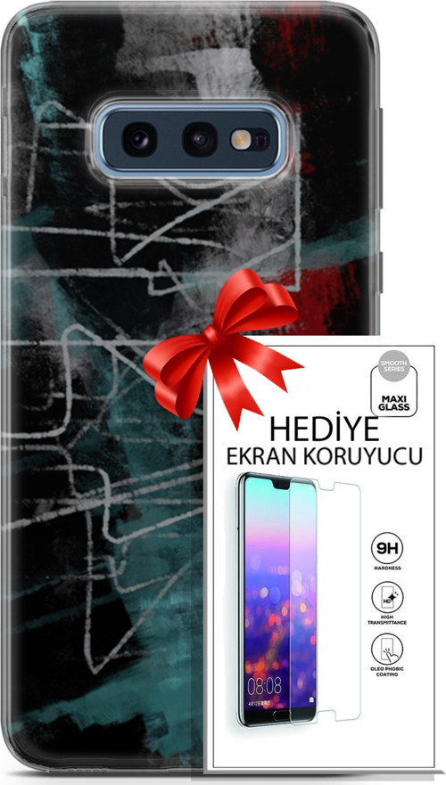 Samsung Galaxy S10E Kılıf Orijinal Seri Nature 07 Gri Çizgiler Desenli Kılıf + Ön Ekran Koruyucu