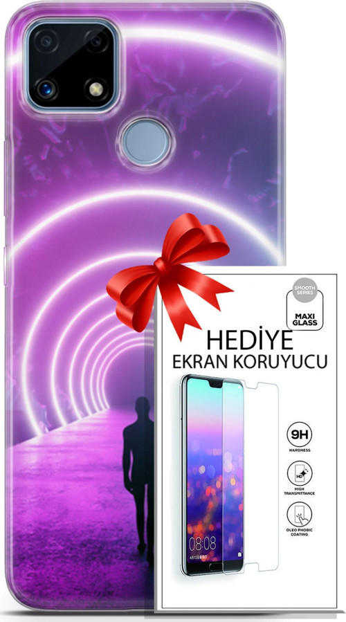 Realme C25 Kılıf Orijinal Seri Cyberpunk 26 Daire Neon Soft Kapak + Ekran Koruyucu
