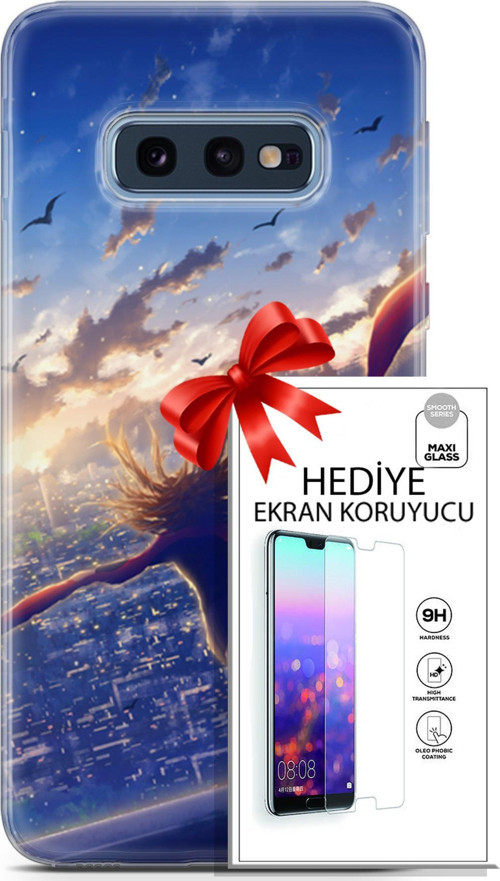 Samsung Galaxy S10E Kılıf Orijinal Seri Fantasy 03 Kuşlar Kız Arka Kapak + Ekran Koruyucu