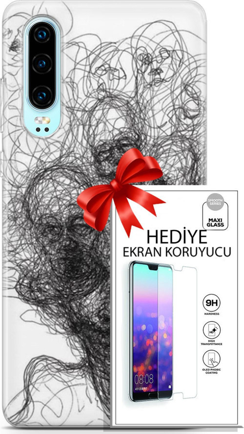 Huawei P30 Kılıf Orijinal Seri Soul 25 Kurşunkalem Soyulmayan Kılıf + Ekran Koruyucu Full Korumak