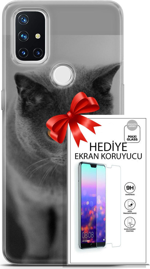 Oneplus Nord N10 5G Kılıf Orijinal Seri Scotish-British 04 Turuncu Göz Silikon Kılıf + Ekran Koruyucu