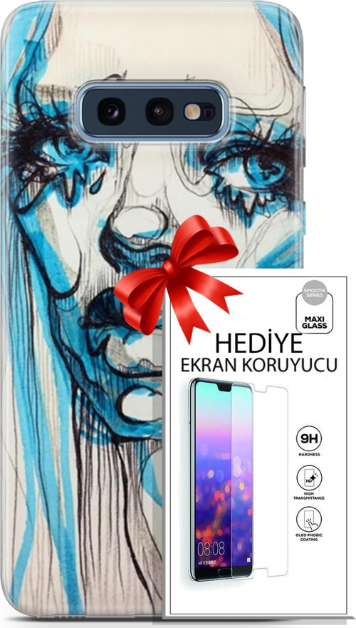 Samsung Galaxy S10E Kılıf Orijinal Seri Soul 26 Hüzünlü Yüz Soft Kapak + Ekran Koruyucu