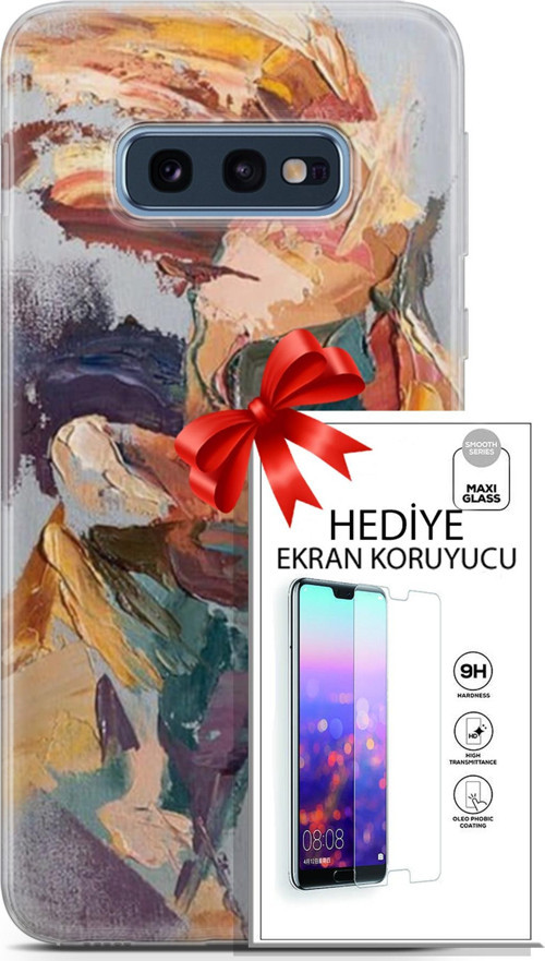 Samsung Galaxy S10E Kılıf Orijinal Seri Soul 04 Soyut Silikon Kılıf + Ekran Koruyucu Full Korumak