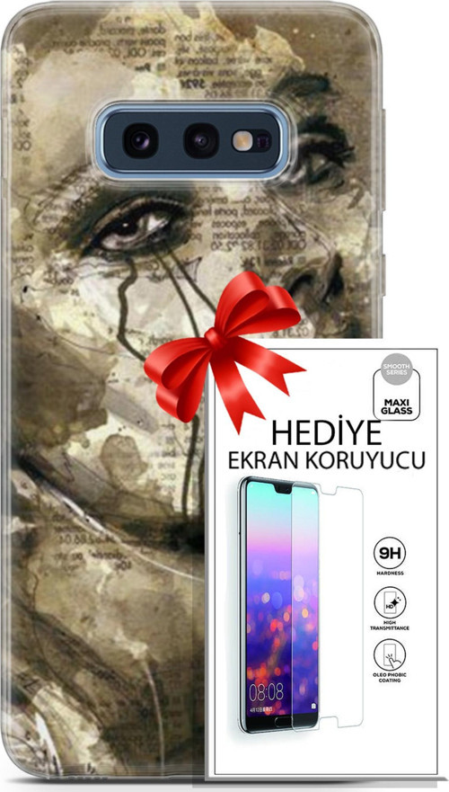 Samsung Galaxy S10E Kılıf Orijinal Seri Soul 17 Ağlayan Yüz Yumuşak Kılıf + Ekran Koruyucu
