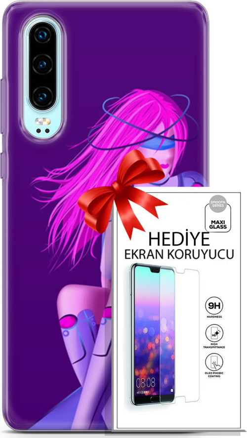 Huawei P30 Kılıf Orijinal Seri Cyberpunk 02 Pembe Saçlı Kapak Ve Ekran Koruyucu