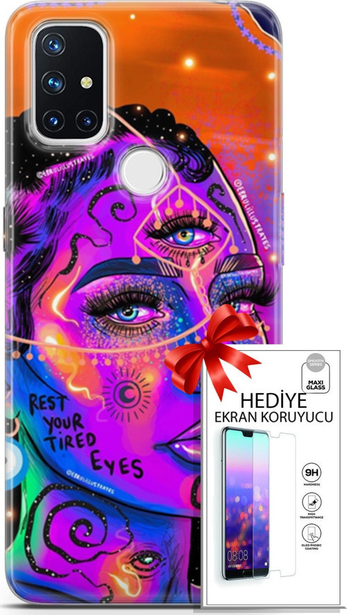 Oneplus Nord N10 5G Kılıf Orijinal Seri Cardano 04 Rest Your Tired Silikon Kılıf + Ekran Koruyucu Fu