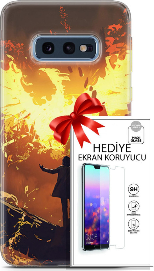 Samsung Galaxy S10E Kılıf Orijinal Seri Neo 13 Mor Panter Fortnite Case Kapak Ekran Koruyucu