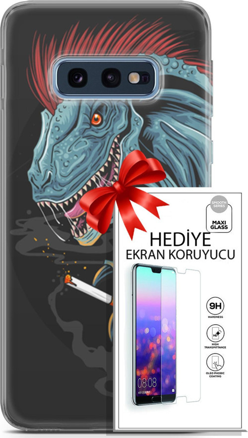 Samsung Galaxy S10E Kılıf Orijinal Seri Punky 19 Dinozor Punk Tam Koruma Kılıf + Ekran Koruyucu