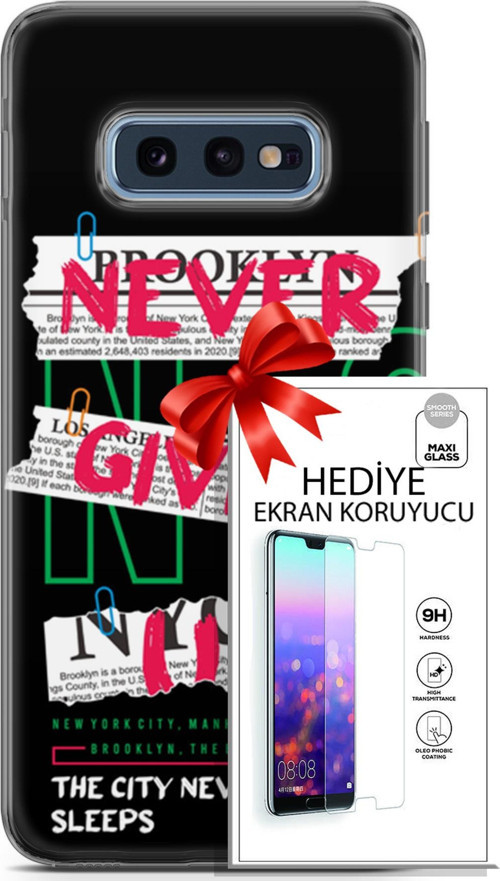 Samsung Galaxy S10E Kılıf Orijinal Seri Punky 21 Never Give Up Darbe Önleyici Kapak + Ön Ekran Koruyucu