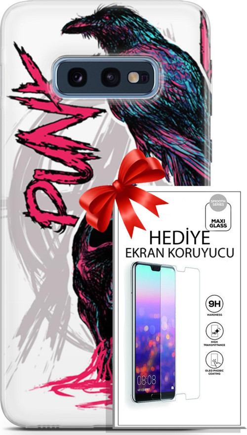 Samsung Galaxy S10E Kılıf Orijinal Seri Punky 03 Karga İskelet Arka Kapak + Ekran Koruyucu