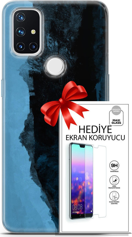 Oneplus Nord N10 5G Kılıf Orijinal Seri Nature 24 Mavi Siyah Darbe Emici Kılıf + Ekran Koruyucu