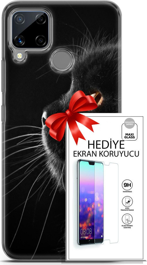 Realme C15 Kılıf Orijinal Seri Scotish-British 22 Kedi Bıyık Detay Kap + Ekran Koruyucu