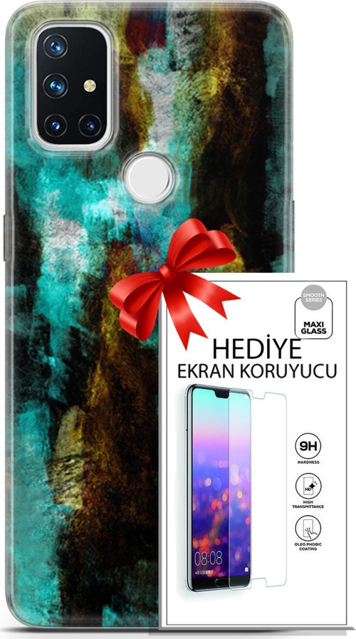 Oneplus Nord N10 5G Kılıf Orijinal Seri Nature 12 Kahve Yeşil Tasarım Kılıf + Ekran Koruyucu