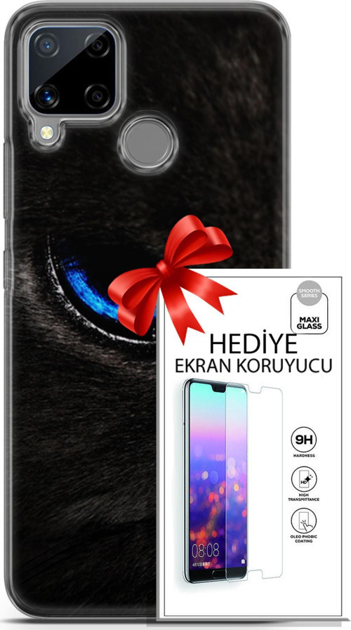 Realme C15 Kılıf Orijinal Seri Scotish-British 25 Maine Coon Soyulmayan Kılıf + Ekran Koruyucu Full