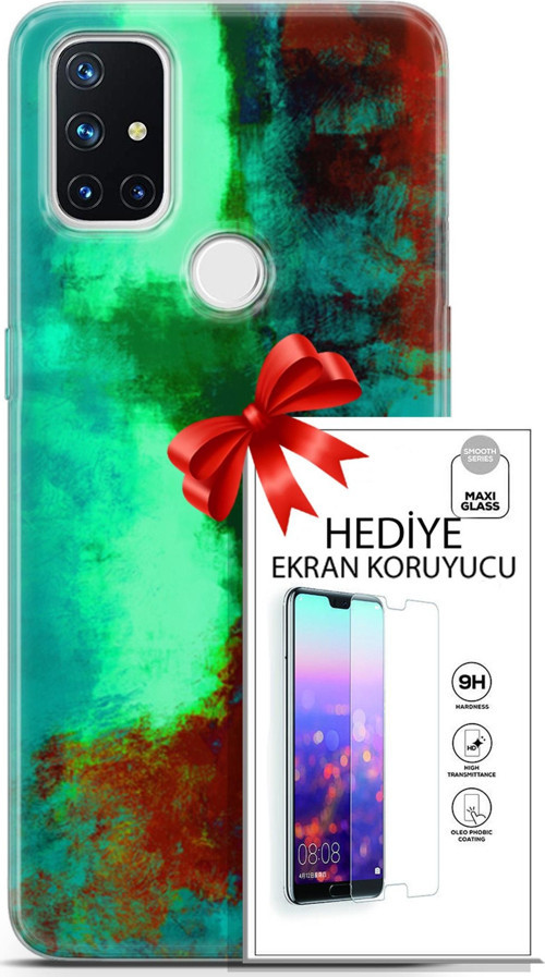 Oneplus Nord N10 5G Kılıf Orijinal Seri Nature 20 Yeşil Kahve Renkli Kılıf Ekran Koruyucu