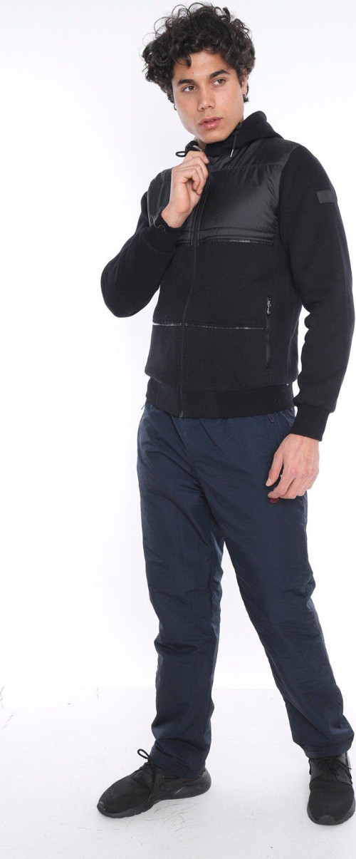 Siyah Erkek Spor Slimfit Kapişonlu İçi Peluş Astarlı 3 İplik Kışlık Mont 6690