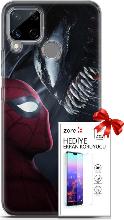 Realme C15 Kılıf Orijinal Seri Supers 09 Spider-Man Vs Venom Uv Kılıf Ve Ekran Koruyucu